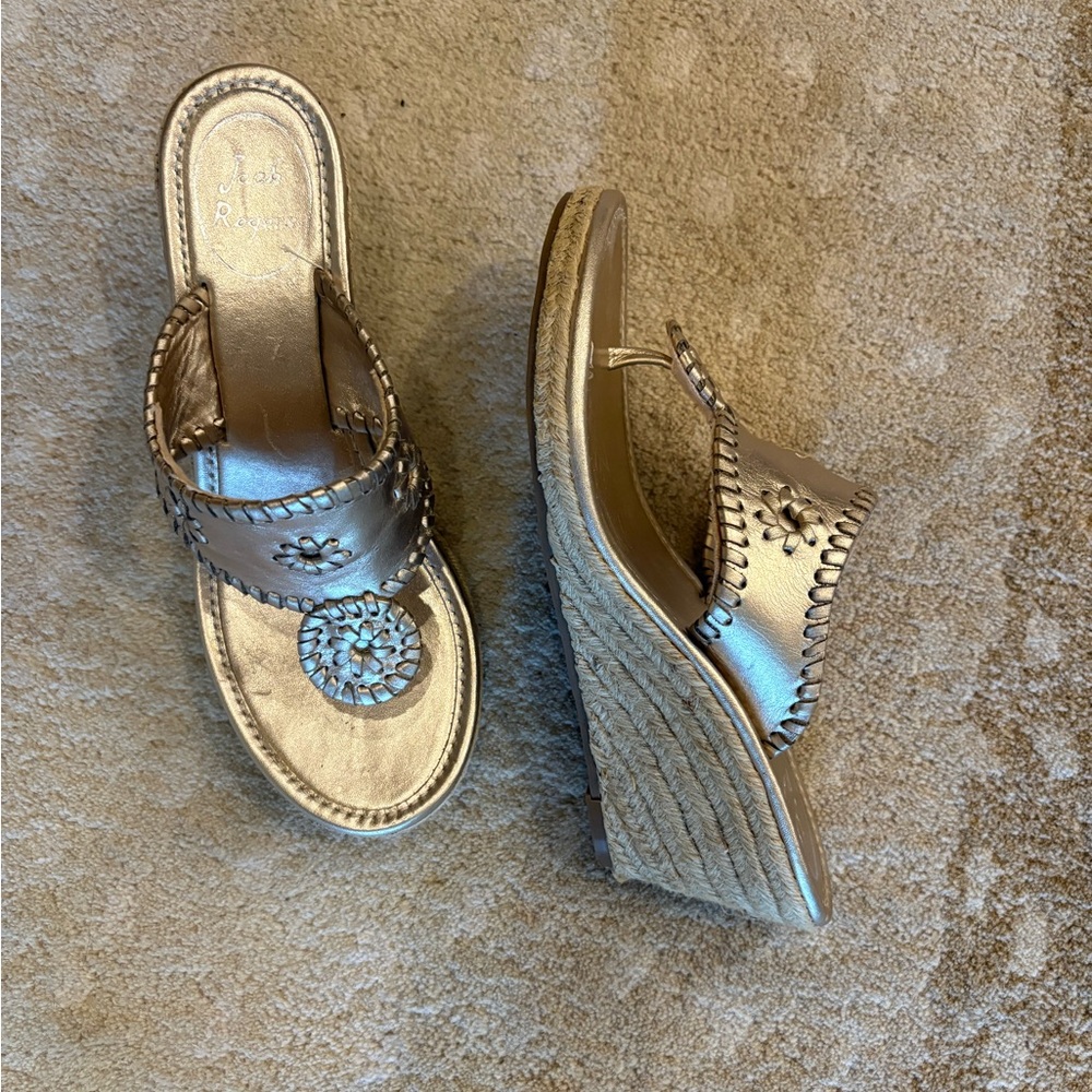Jack Rogers Metallic Gold Wedge Thong Sandals